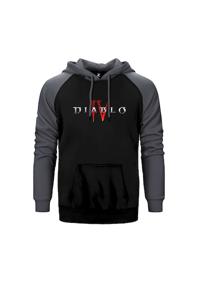 Diablo Iv Logo Gri Renk Reglan Kol Kapşonlu Sweatshirt Gri