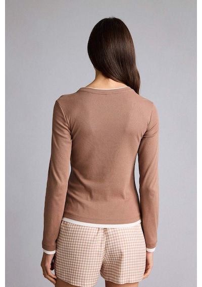 Defacto Regular Fıt Bisiklet Yaka Uzun Kollu Ribana Üst G0363ax26spbn299 Kahve-bn299