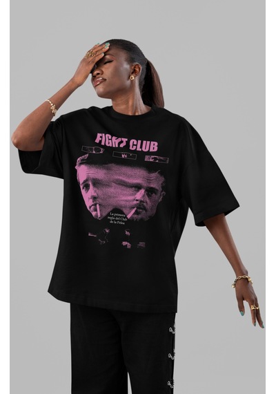 Efsane Film Fight Club Tyler Durden Ön Baskılı Unisex Oversize Ti Siyah