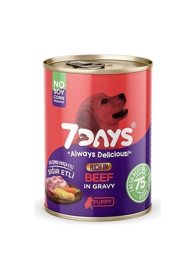 4 Adet 7 Days Tahılsız Taze Sığır Etli Soslu Yavru Köpek Konservesi 415 Gr