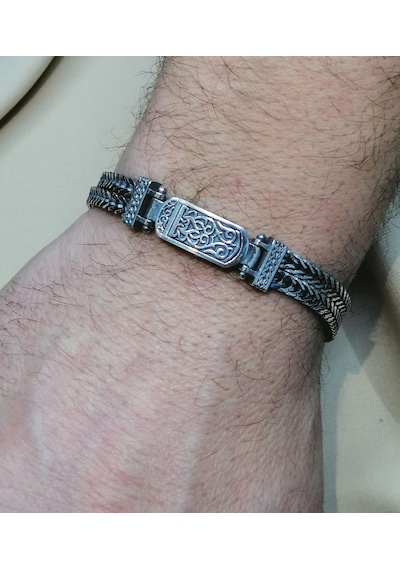Omar Silver 925 Ayar Midyat Hasırı Cihan Albora Gümüş Erkek Bilekliği
