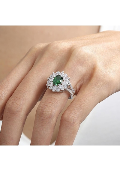 Mia Vento Effective Diamond Paris Işıltısı Sentetik Zümrüt Taşlı Gümüş Yüzük