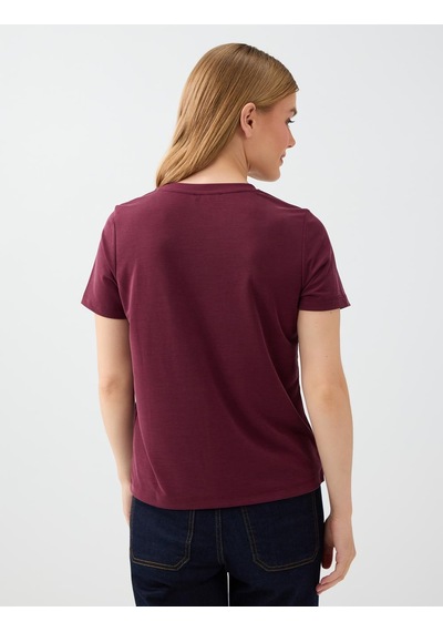 Jimmy Key Bordo Yuvarlak Yaka Kısa Kol Modal Tişört 6ww275534562