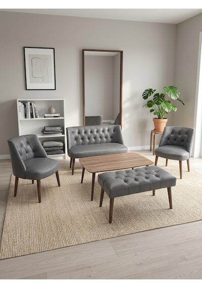 Milano 2+1+1+sehpa+bench Deri Çay Seti Koltuk Takımı Ofis Bekleme Takımı Ahşap Ayaklı - Gri Milano 2+1+1+sehpa+bench Deri Çay Seti Koltuk Takımı Ofis Bekleme Takımı Ahşap Ayaklı - Gri