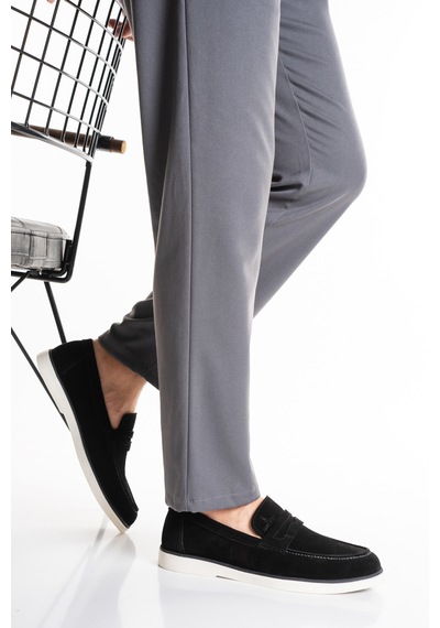Fame Step Hakiki Deri Erkek Loafer Ayakkabı Süet Günlük Rahat Casual Mokasen Siena siyah