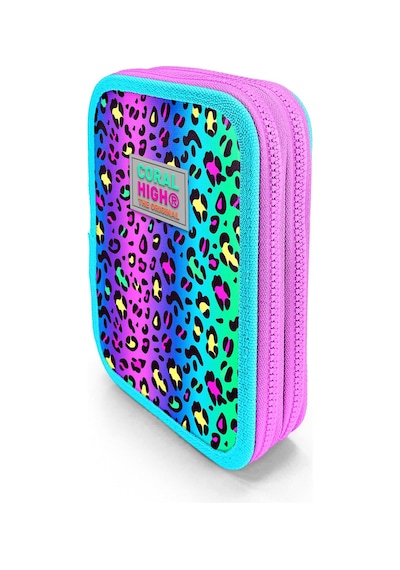 Coral High Kids Renkli Leopar Desenli Çift Katlı Kalem Çanta 11143 Renkli
