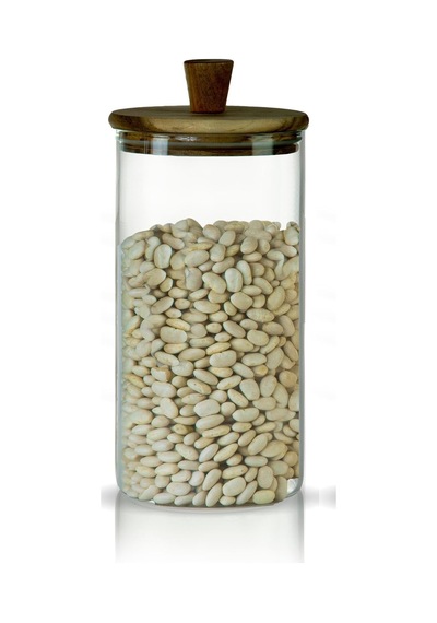 3'lü Silindirik Sap Akasya Kapaklı Yüksek Borosilikat Cam Saklama Kavanozu Seti - 500ml - 1000ml - 1500ml Çok Renkli