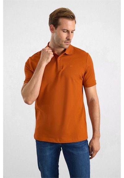 Süvari Kiremit Slim Düz Nakışlı Pike Düğmeli Polo Yaka Tişört Ts1014000474-kh4