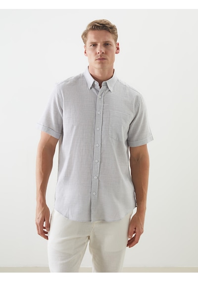 Lcwaıkıkı Classic Gri Regular Fit Kısa Kollu Armürlü Erkek Gömlek