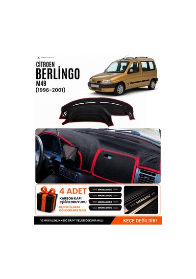 Cıtroen Berlingo M49 1996-2001 Uyumlu Torpido Örtüsü, Torpido Kılıfı - Siyah Kırmızı