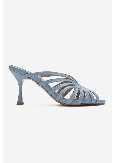 Luvi Shoes Olıvera Bebe Mavi Cilt Kadın İnce Topuklu Terlik