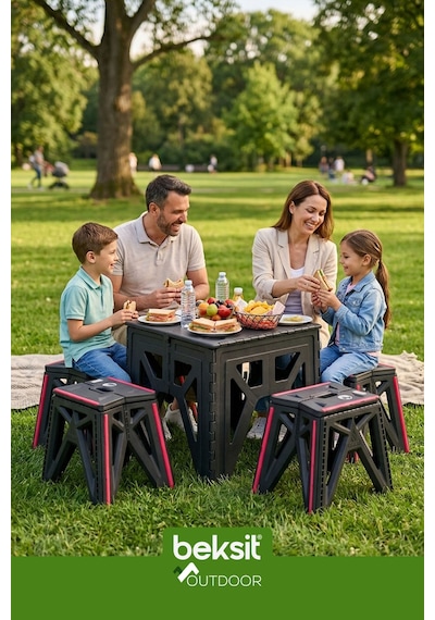 Outdoor Herkül Premium Katlanır Kamp Masa Takımı Seti - Antrasit Çantalı Antrasit Antrasit