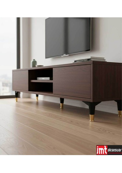 Puma 15 Cm Siyah-altın 6'lı Set Mobilya Kanepe Tv Ünitesi Dolap Konsol Ve Destek Ayağı Siyah-altın