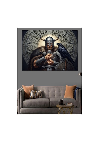 Baltalı Ve Kasklı Güçlü Viking Yağlı Boya Dokulu Kanvas Tablo Canvas Tablosu