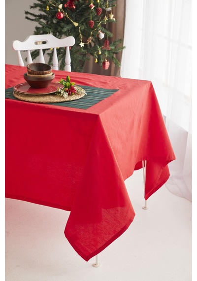Ays Home Kırmızı Yılbaşı Düz Christmas Yemek Masa Örtüsü