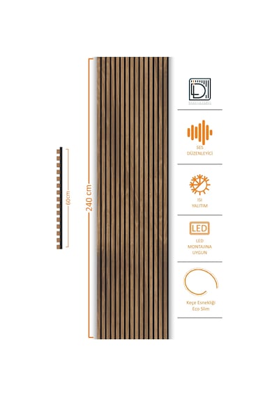 Ahşap Akustik Duvar Paneli Safir Meşe 60x240cm