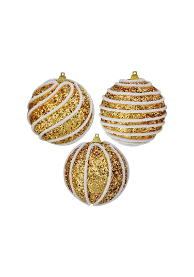 Yılbaşı Ağaç Süsü Top Süs Çizgili 8cm 3 Lü Altın Diğer