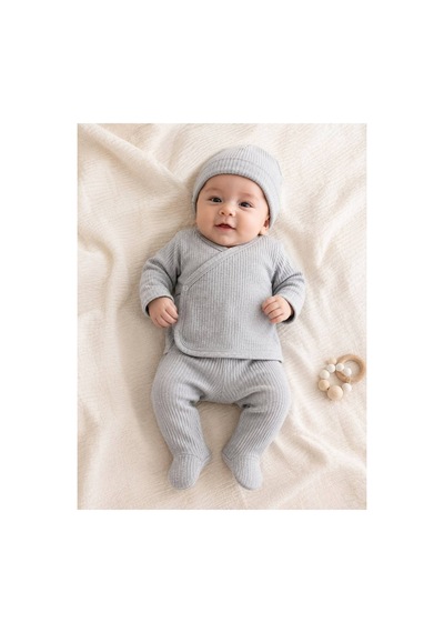 H&c Coolboy %100 Pamuk 3'lü Yenidoğan Hastane Çıkışı Seti Zıbın Patikli Alt Bere Takım 3-6 Ay Gri
