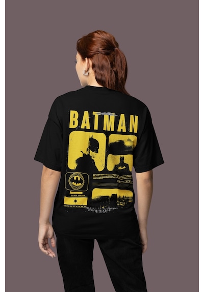 Tasarım Batman Sırt Baskılı Unisex Oversize Süper Kahraman Tişört Siyah