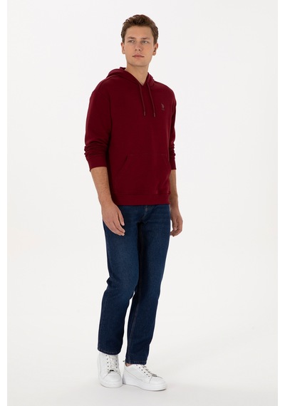 U.S. Polo Assn. Erkek Comfort Fit Kapüşonlu Bordo Basic Sweatshirt 50313746-VR014