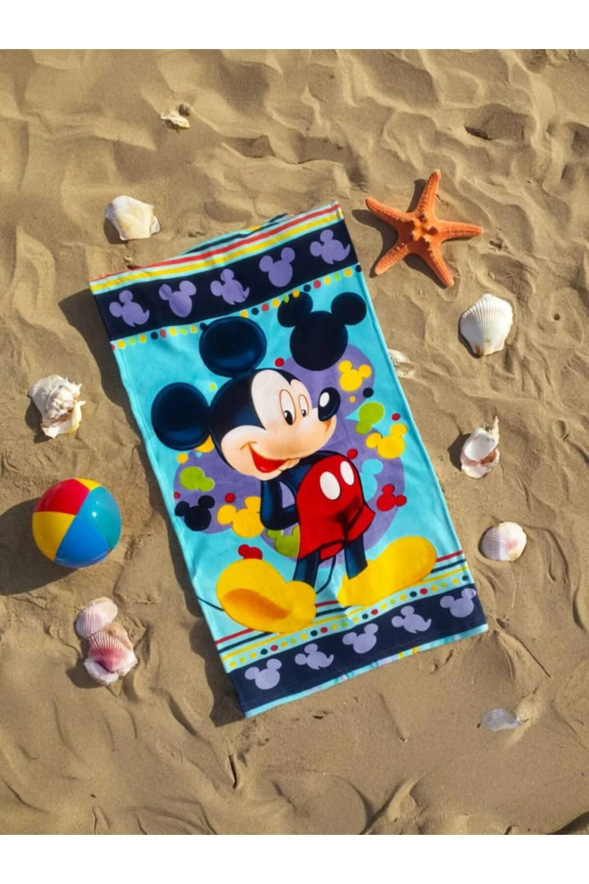 Lisanslı Mickey Mouse Plaj Havlusu 70x140 Cm, %100 Pamuk, Çocuklar İçin Çok Renkli