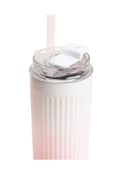 304 L Çelik 500 Ml. Pembe Beyaz Degrade Pipetli El Termos Mug Cin913pm Açık Beyaz