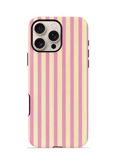Apple iPhone Uyumlu 16 Pro Vorian Çift Katmanlı Kılıf Pink Lemon Pinstripe