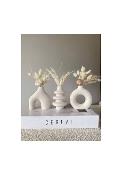 10 Cm Minimal Vazo Set 3'lü Bohem Biblo Minyatür Dekoratif Vazo Seti Ham Beyaz