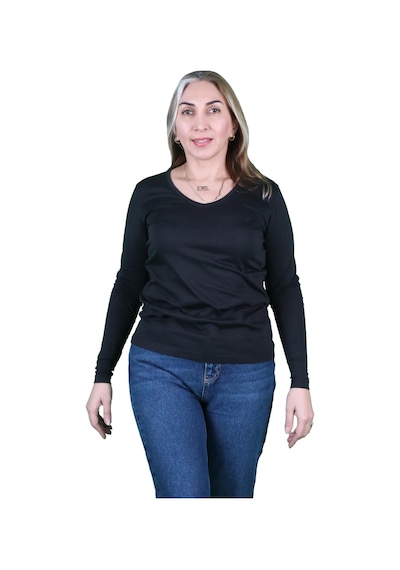 Kadın Cotton V Yaka Uzun Kollu Tişört 001