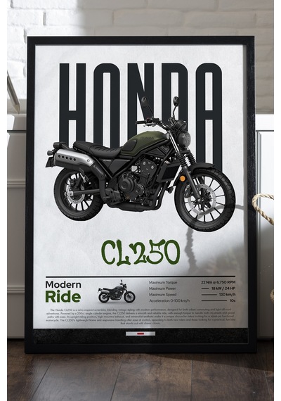 Honda Cl 250 Siyah Ahşap Çerçeveli Poster, Dekoratif Motosiklet Duvar Tablosu