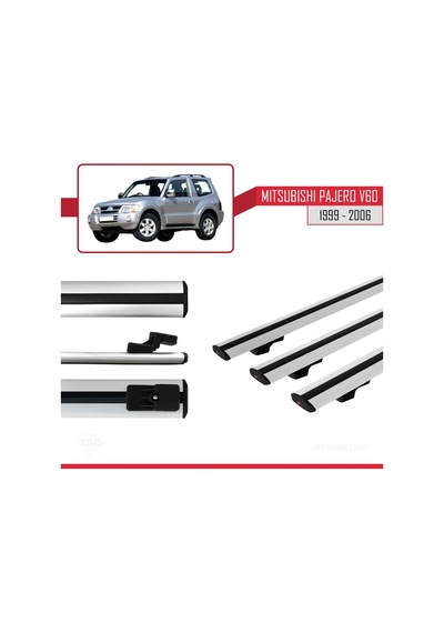 Mitsubishi Pajero V60 3 Kapı 1999-2006 Arası İle Uyumlu Basic Model Ara Atkı Tavan Barı Gri 3 Adet
