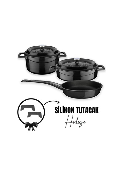 Lava Döküm 3x Trendy Serisi 6 Parça Tencere & Tava Seti Siyah Kırmızı