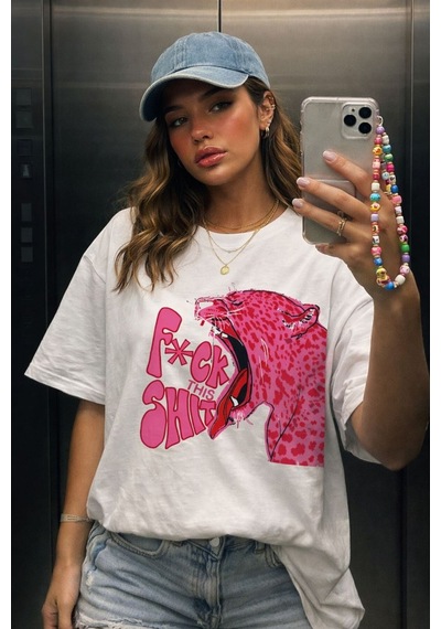 Yolo Street Fck This Baskılı Oversize Beyaz Tişört Y2k Kadın Streetwear T-shirt Beyaz