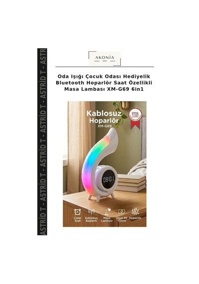 Oda Işığı Çocuk Odası Hediyelik Bluetooth Hoparlör Saat Özellikli Masa Lambası Xm-g69 6in1 Diğer