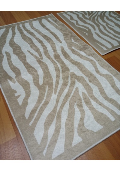 2li Banyo Seti Baskılı Zebra Bej Desenli