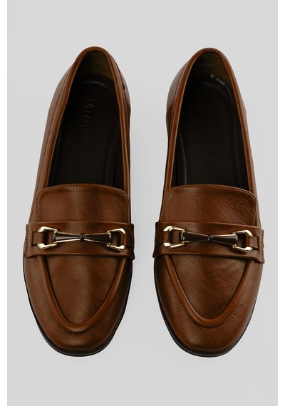 Kadın Loafer Gold Tokalı Günlük Ayakkabı Elio Taba Taba