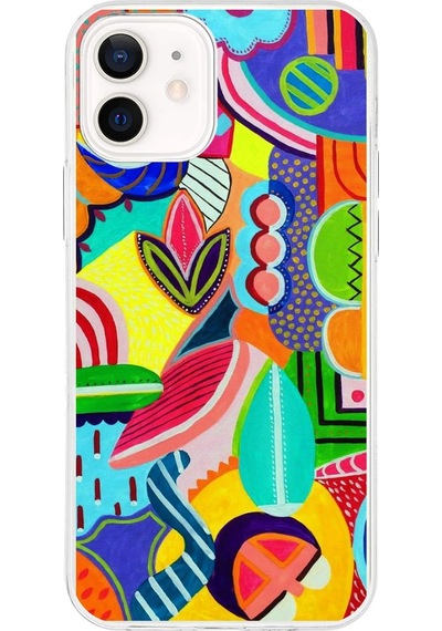 Apple Uyumlu iPhone 12 İle 1mm Slim Fit Retro Renkler 6 Baskılı Şeffaf Kılıf