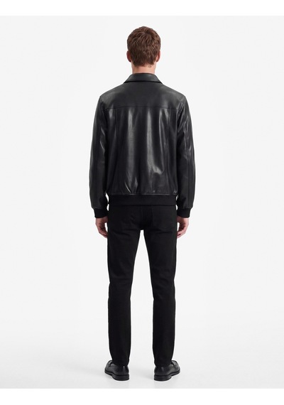 Koton Slim Fit Gömlek Yaka Fermuarlı Cepli Suni Deri Ceket Siyah 7wam20079hw