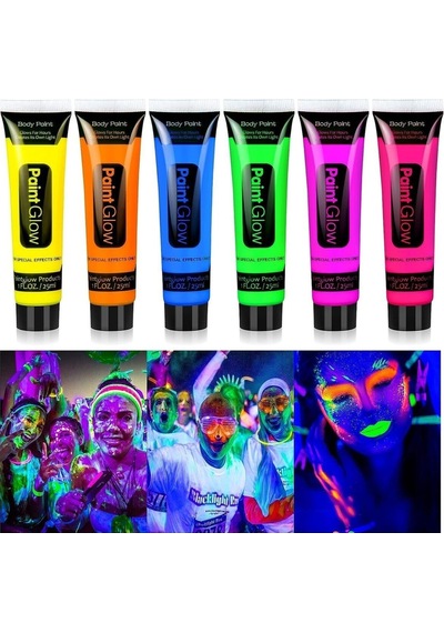 Karanlıkta Parlayan Neonlu Glow Parti Yüz Boyası 6 Renk - 6 Adet