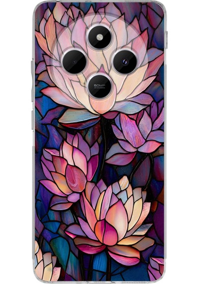 Printify Redmi 14c İle Uyumlu Vitray Sessiz Lotus Tasarımlı Şeffaf Silikon Kılıf Şeffaf