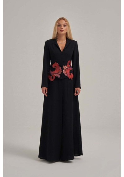 Crystalia Özel Jakar Kumaş Motif İşlemeli Abaya Çok Renkli