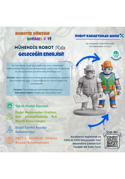 Codlaı Kids Robotik Dünyam 3d Boyama Seti - Çocuklar İçin Eğitici Yaratıcı Oyuncak Boyama Kiti - Mühendis Robot