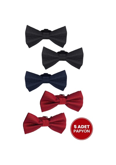 Tudors 5'li Paket Armürlü Siyah-lacivert-kırmızı Erkek Papyon-33273 Multi