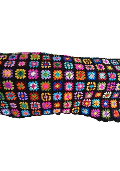 El Örgüsü Etnik Otantik Motifli Siyah Koltuk Şalı 100 Cm X 100 Cm Siyah - Çok Renkli