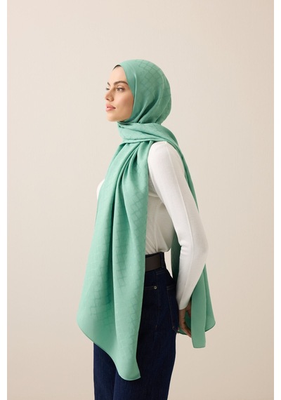 İmannooor Pencere Kafes Mint Yeşili Ramy Jakar Şal 70x210