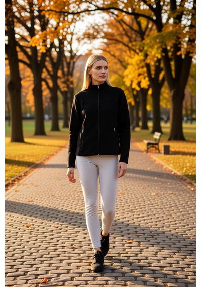 Benerly Kadın Dik Yaka Standart Kol Regular Kalıp Fermuarlı Örme Sweatshi siyah
