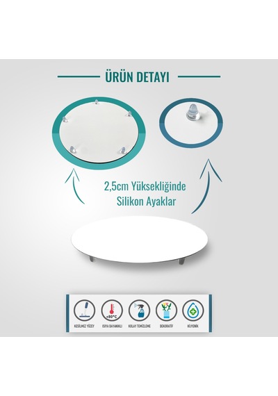 Decorıta Cam Sunum Standı | Düz Renk - Beyaz | Çap32cm
