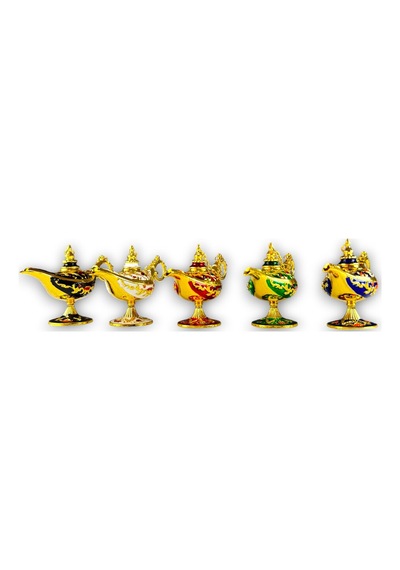 Buhurdanlık Özellikli Parlak Taşlı 5 Li Aladdin Biblo Seti Renkli 9 6 CM