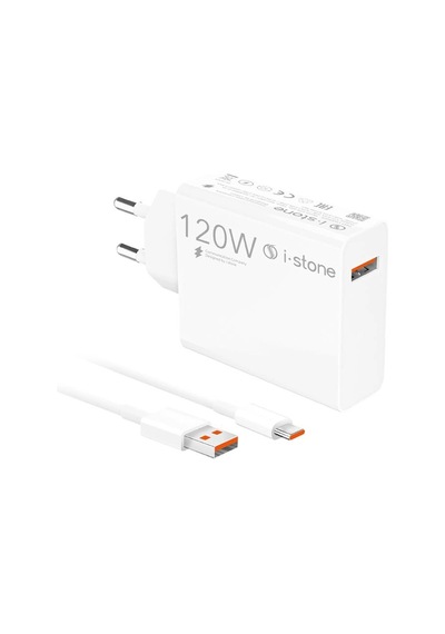 İ-stone 120w Turbo Şarj Adaptörü + Usb To Type-c Kablo ' Beyaz
