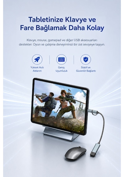 Lightning Ve Type-c Otg Dönüştürücü Kablo, Usb 2.0 Adaptör, Apple iPhone Uyumlu İpad Android Tablet , Klavye Mouse Usb Bellek Gamepad İçin, Naylon Örgülü Tak Çalıştır S510